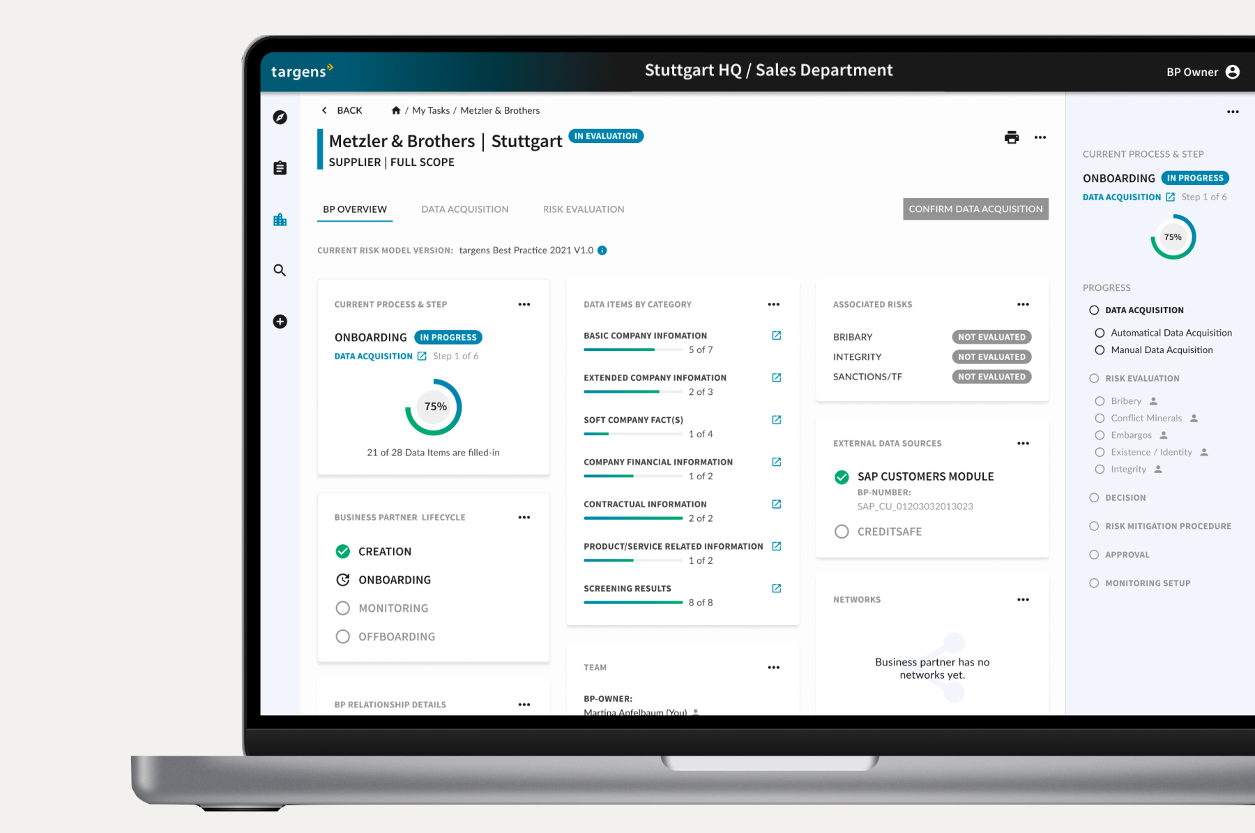 Jardin: the business partner record on a laptop