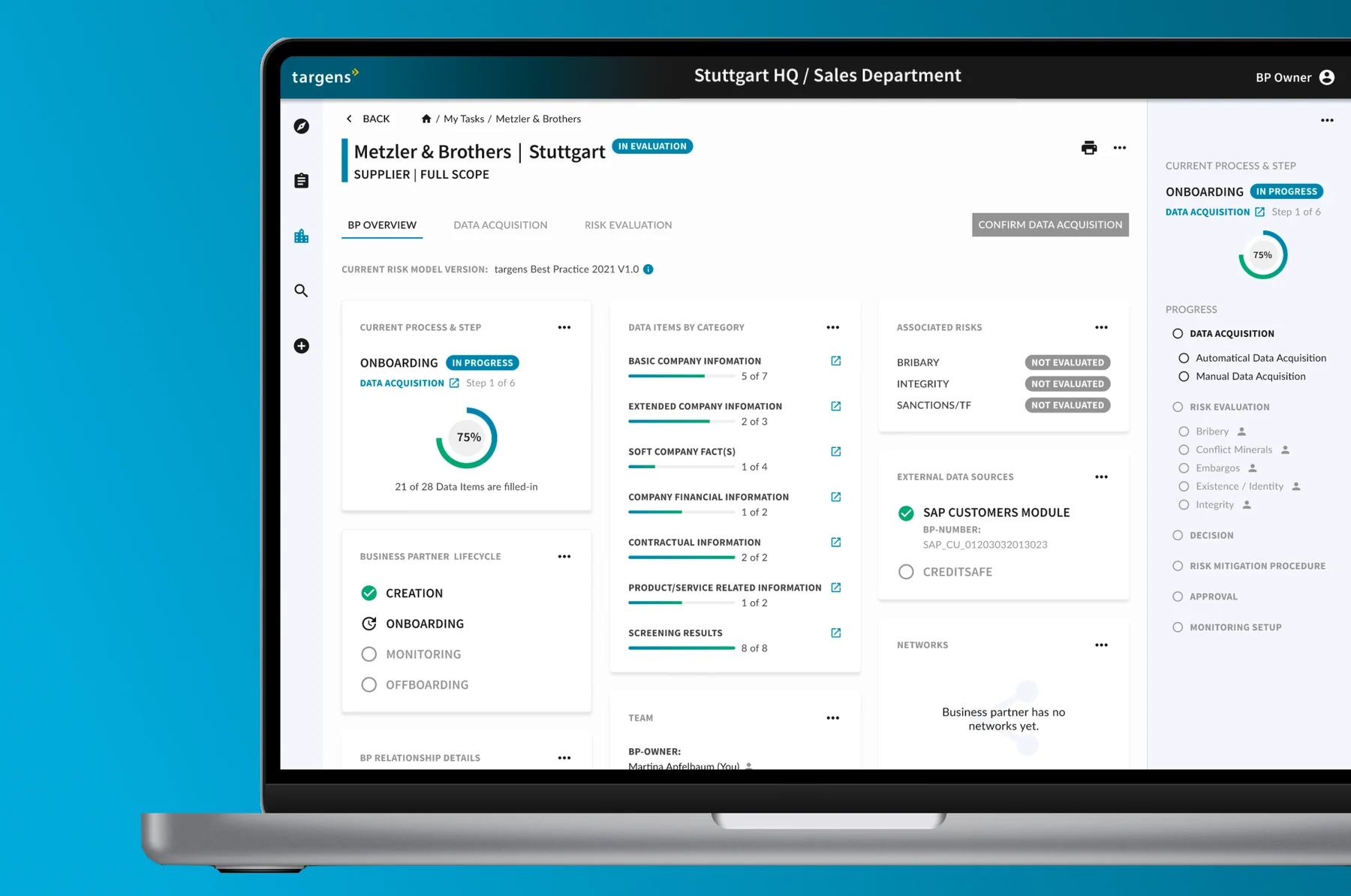 Jardin: the business partner record on a laptop